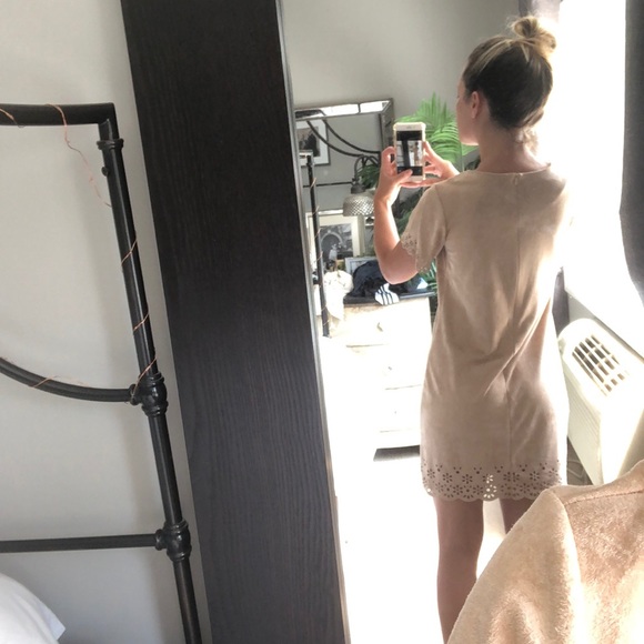 Tan Suede Dress with laser cut detailing - Picture 2 of 3
